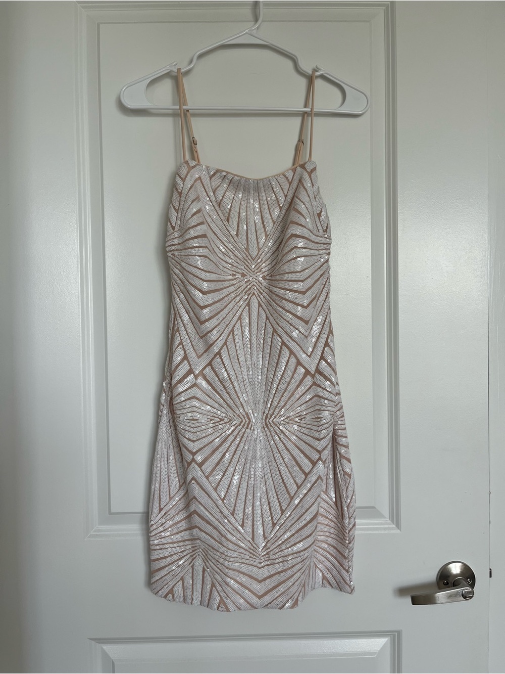 Lulu's Blush Sequin Geometric Mini Dress